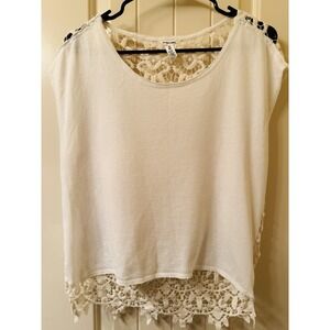 Bethany Mota White Knit Top Sheer Floral Crochet Lace Back Y2K Boho Chic Medium